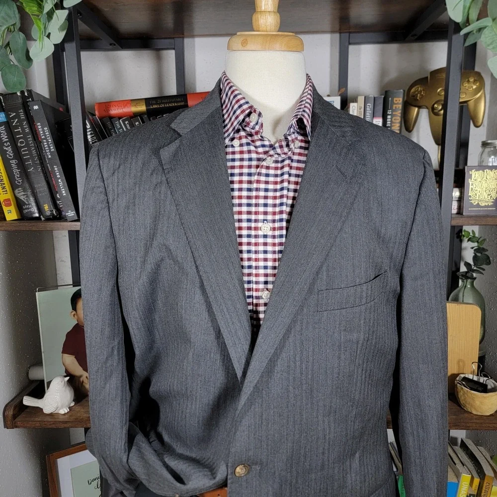 VTG Polo Ralph Lauren Men's Sport Coat‎ Two Button Gray Herringbone 46L ITALY